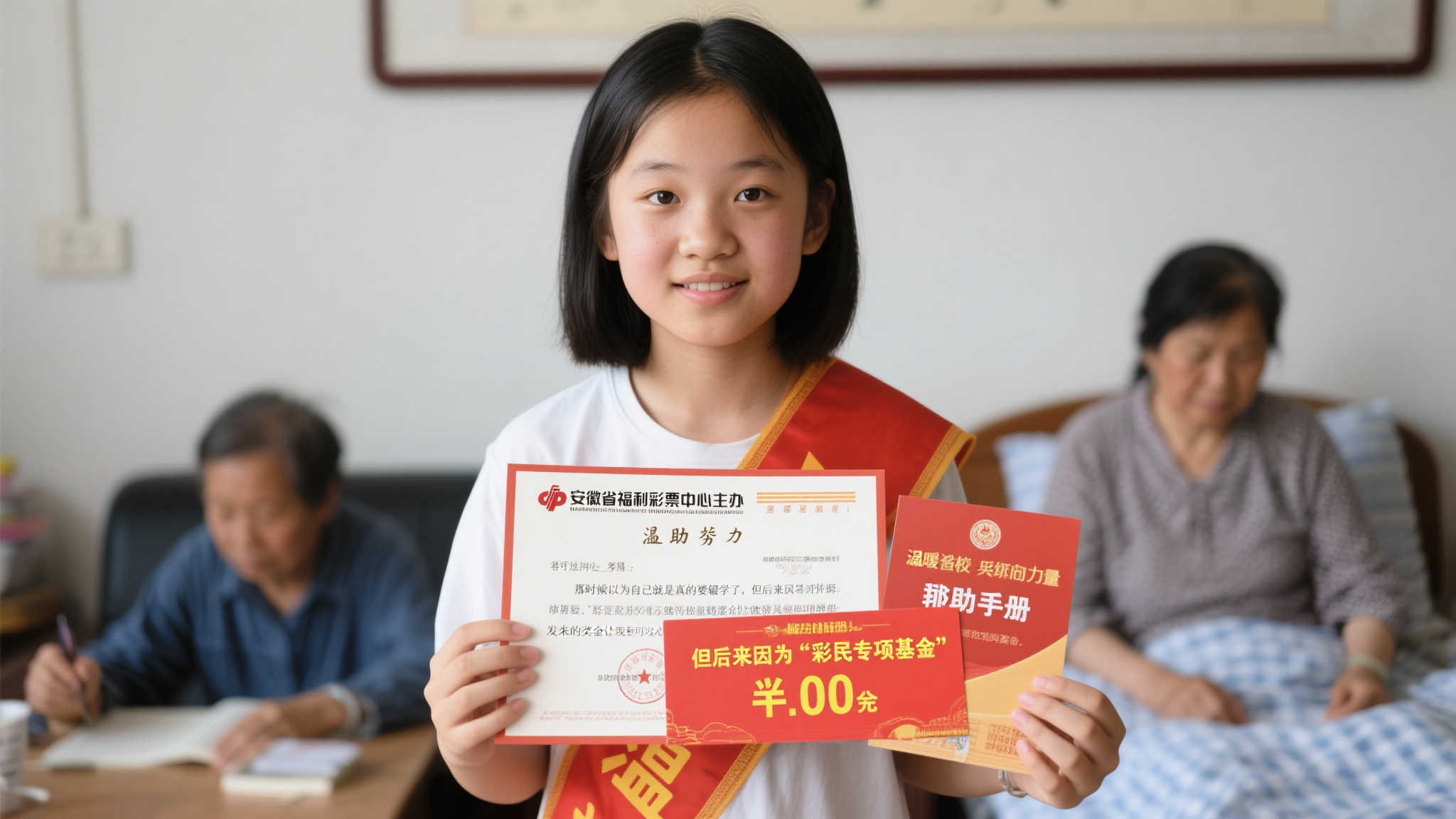 镜头转向某一位受益者，有温暖才有力量。一